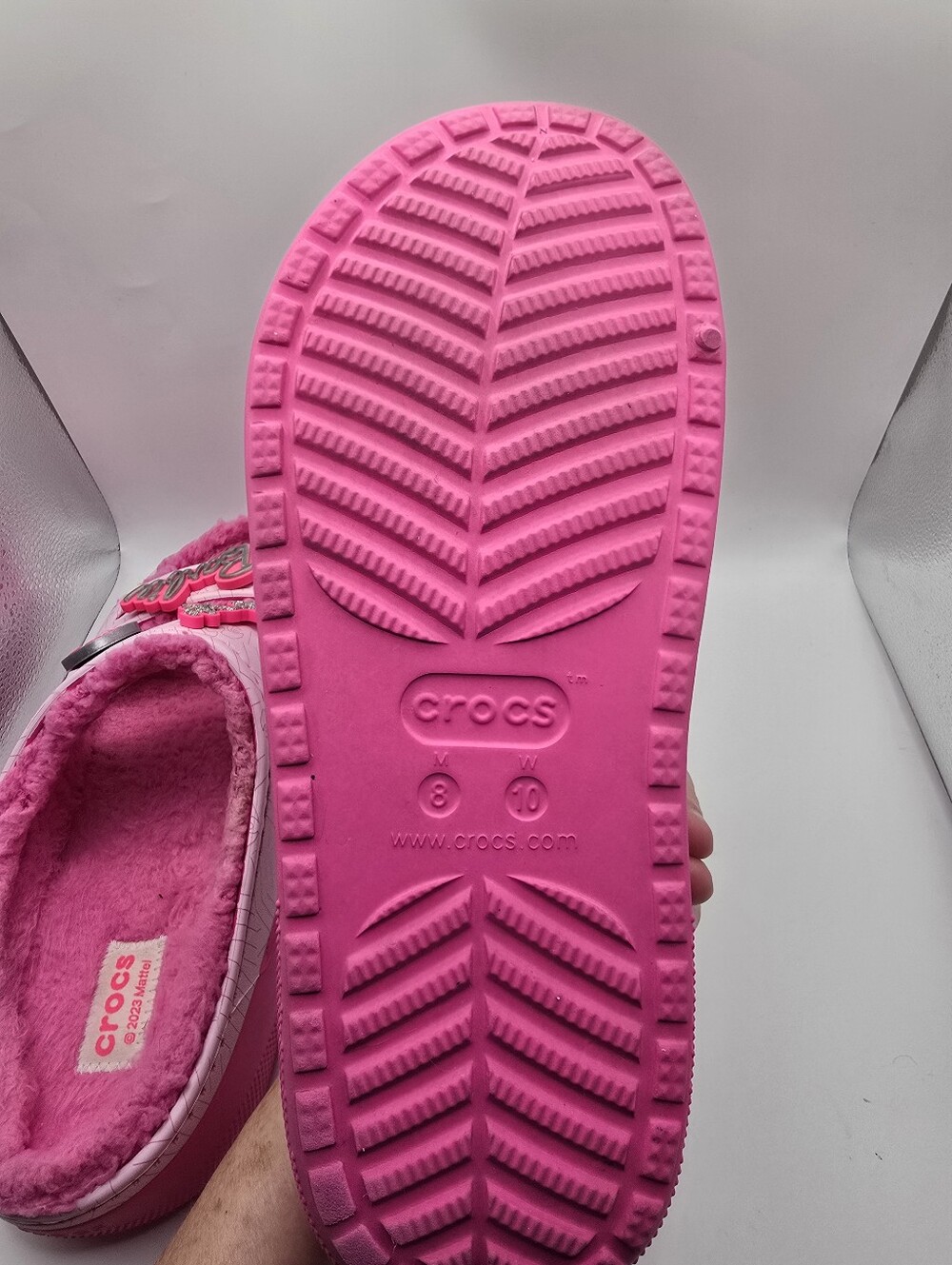 CROCS Cozzzy Pink Plush-Lined Mattel Barbie Slide Sandals. Worn Once. Ladies 10 - Picture 13 of 16